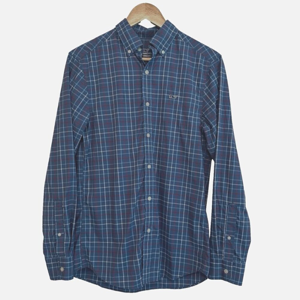 Vineyard Vines Performance Men's XS Preppy Blue Plaid Wale Button Down Shirt